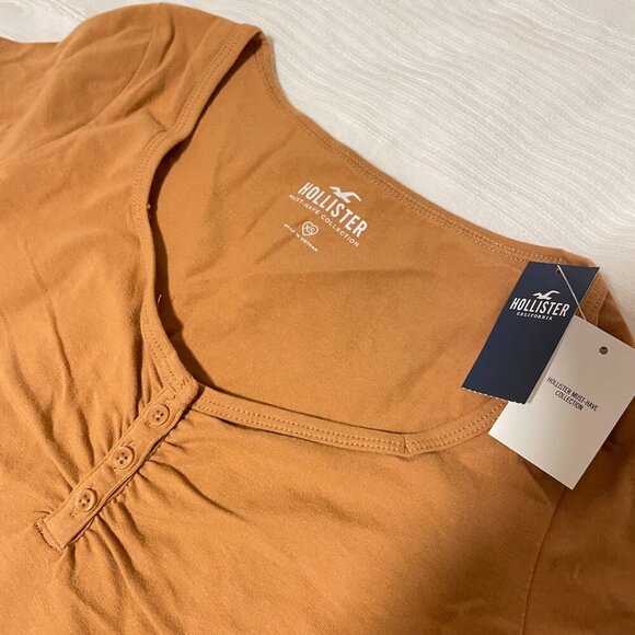 Hollister Cropped Ruched Button-Up Top Brown Orange - XS - Picture 5 of 10